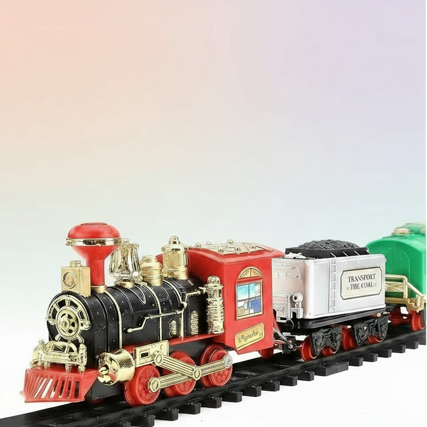 Toy train with track set