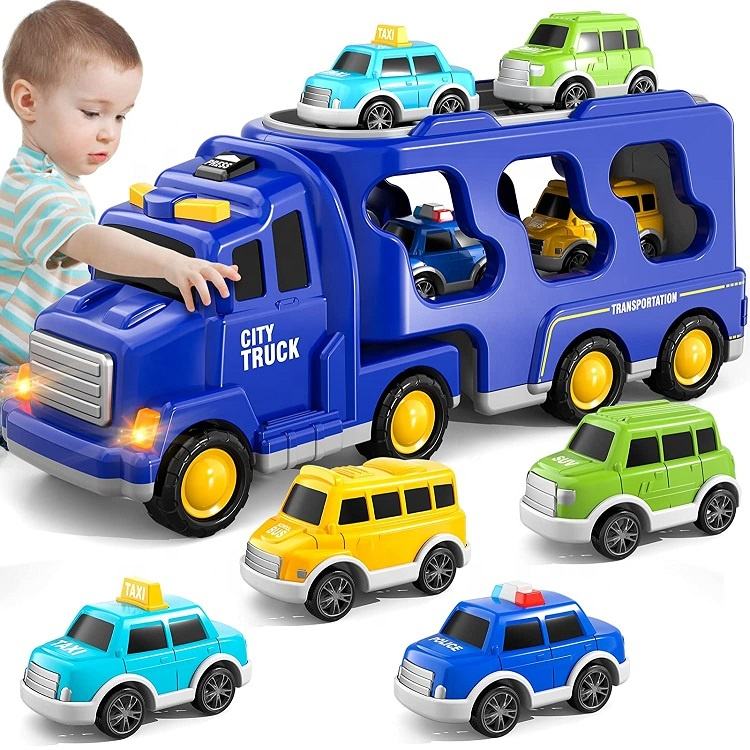 CITY TRUCKS WITH SMALL CARS || BLUE