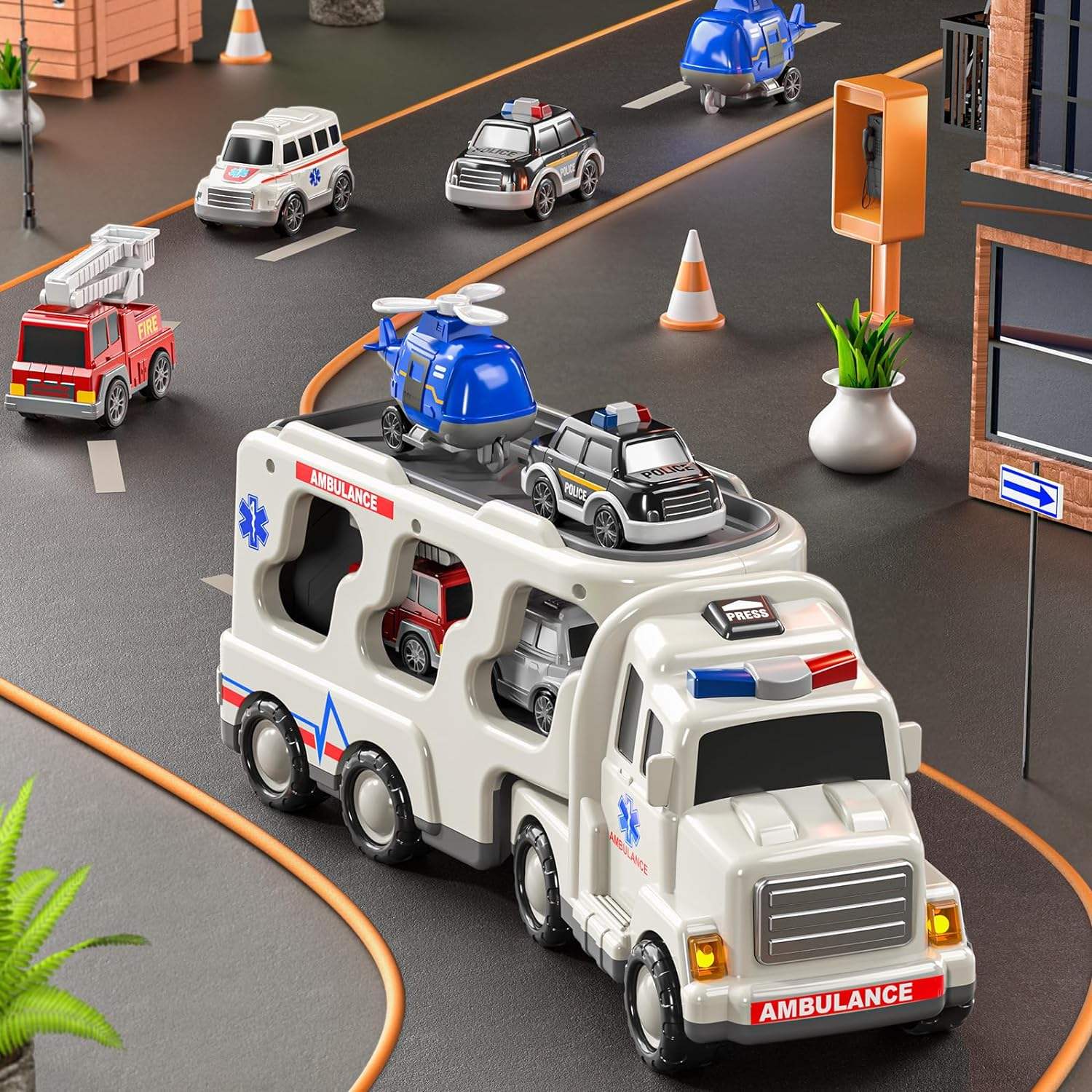 BIG CARRIER TRUCKS WITH SMALL CARS || WHITE AMBULANCE