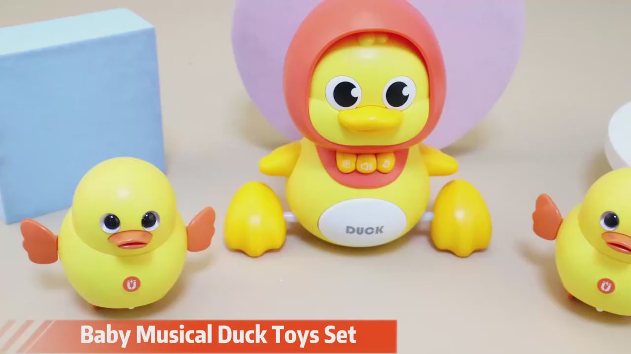 Durable Musical Mother Duck & Ducklings Toy Crawling Baby Development Tummy Time Gift Made of Plastic for Valentines Baby Shower
